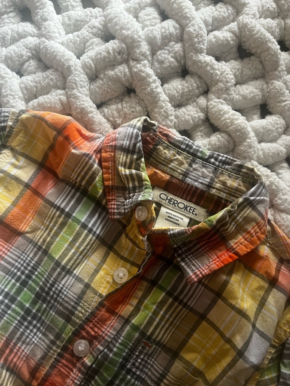 Cherokee Orange Yellow Green Plaid Button-Up Shirt